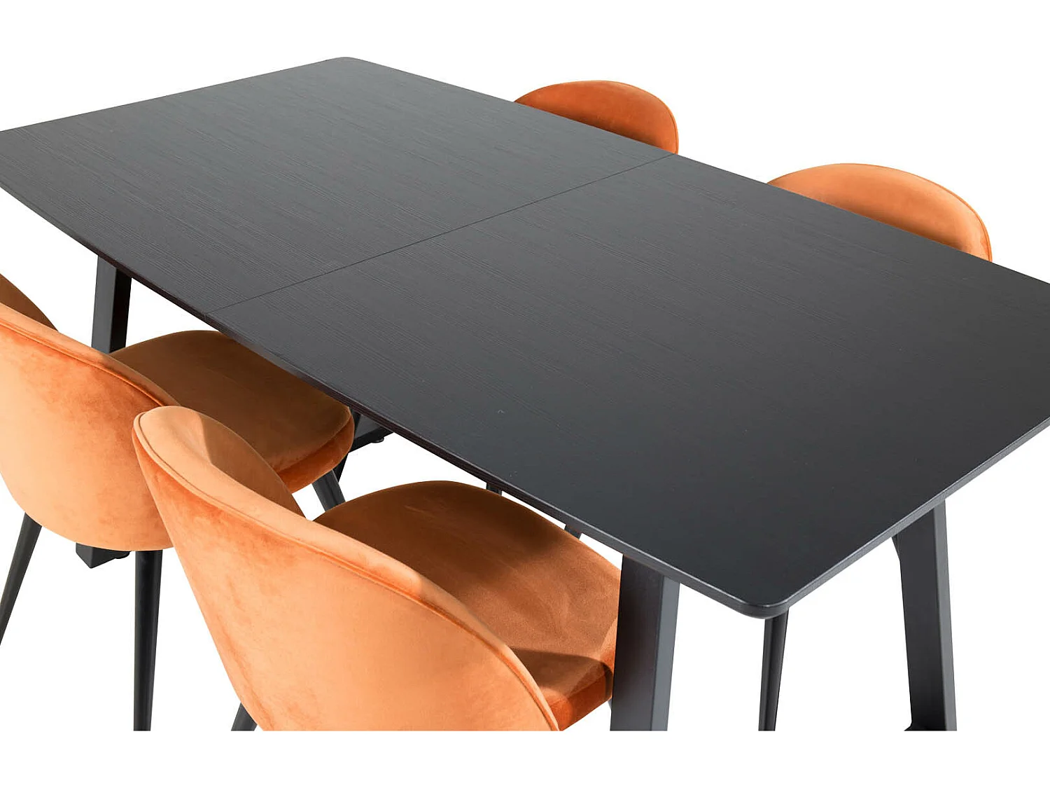 IncaBLBL eethoek eetkamertafel uitschuifbare tafel lengte cm 160 / 200 zwart en 4 Velvet eetkamerstal velours oranje, zwart.