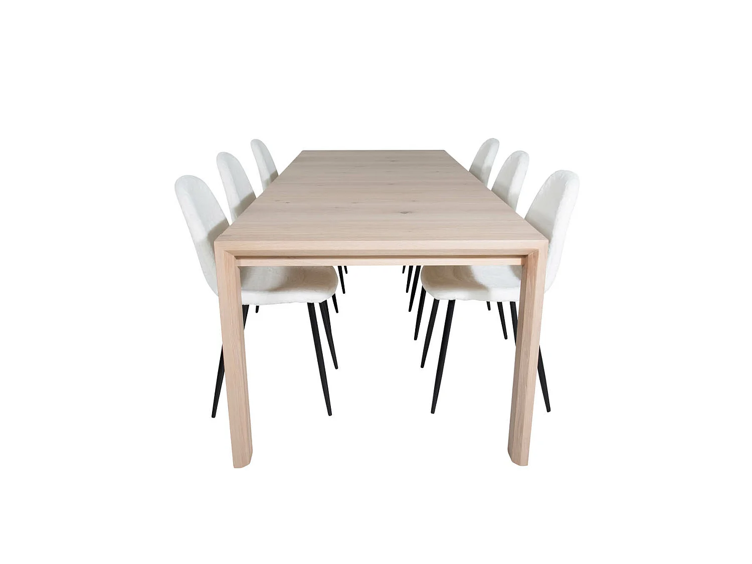 SliderWW ensemble table, table extensible longueur cm170 / 250 chêne blanc washeded et 6 Polar Fluff chaises Teddy blanc.