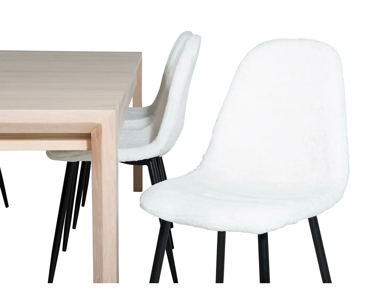 SliderWW ensemble table, table extensible longueur cm170 / 250 chêne blanc washeded et 6 Polar Fluff chaises Teddy blanc.
