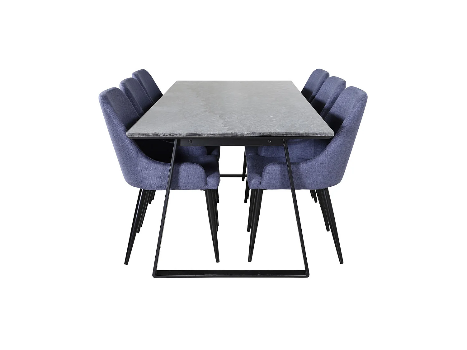 EstelleBLBL ensemble table, table noir, marbre et 6 Plaza chaises bleu, noir.