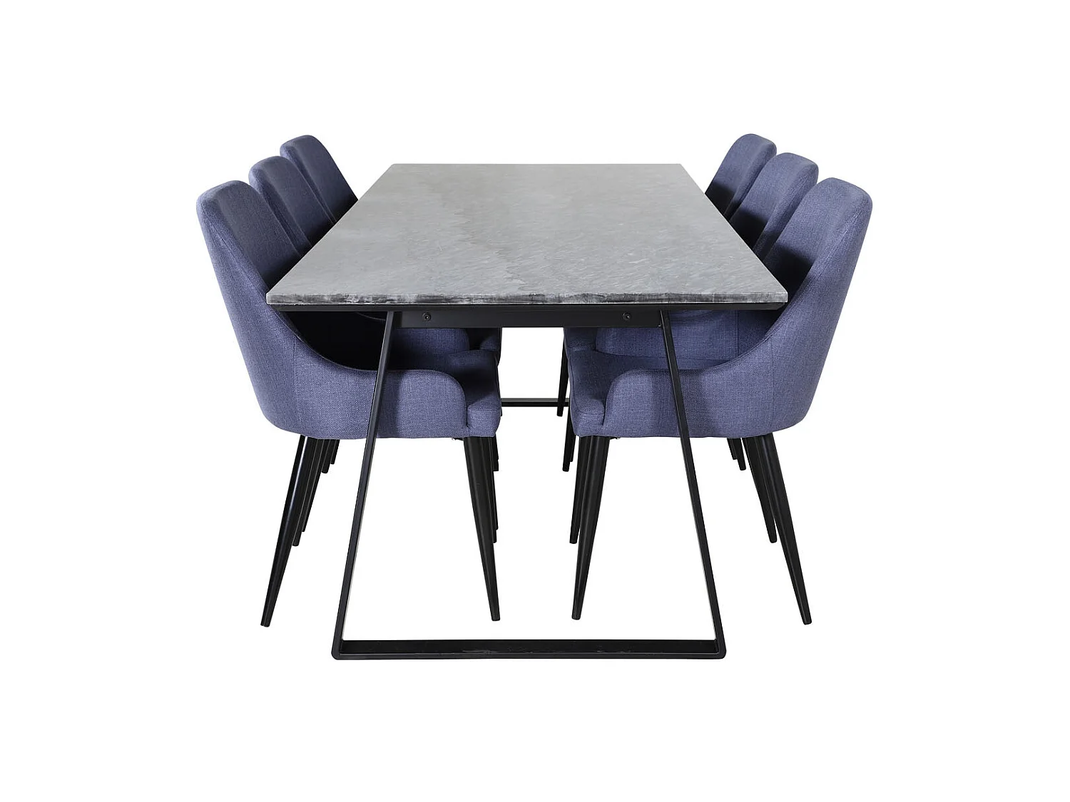 EstelleBLBL ensemble table, table noir, marbre et 6 Plaza chaises bleu, noir.