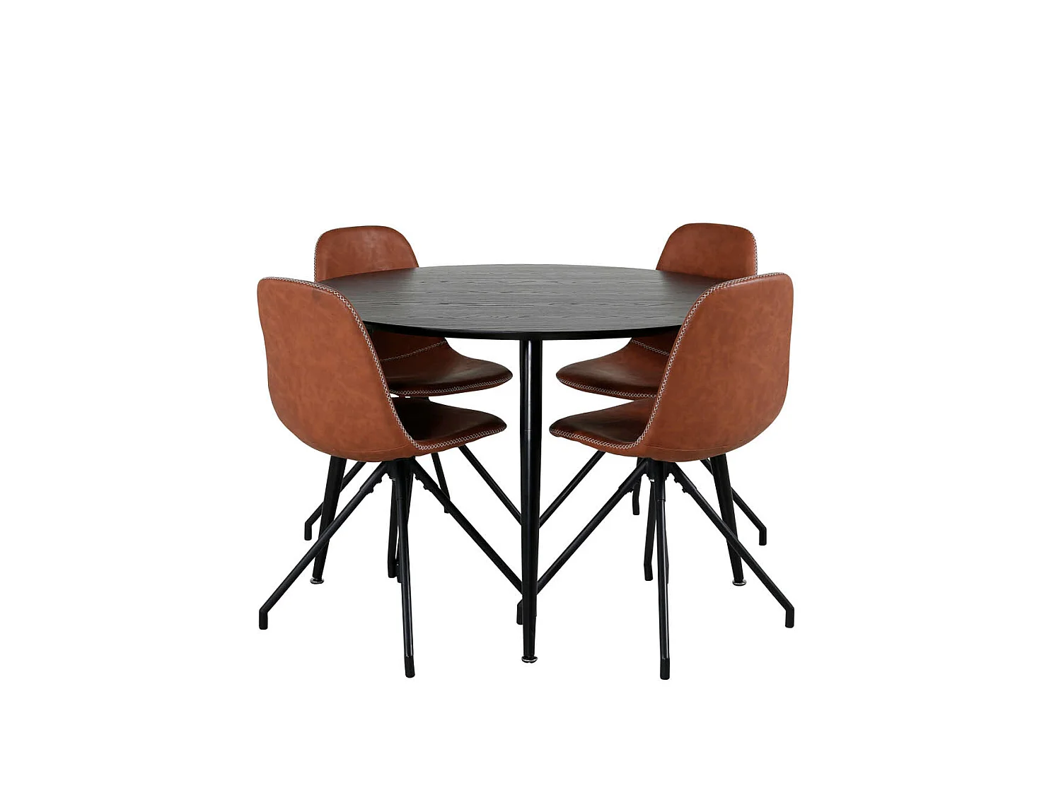 DippØ115BLBL ensemble table, table noir et 4 Polar chaises Similicuir PU marron.