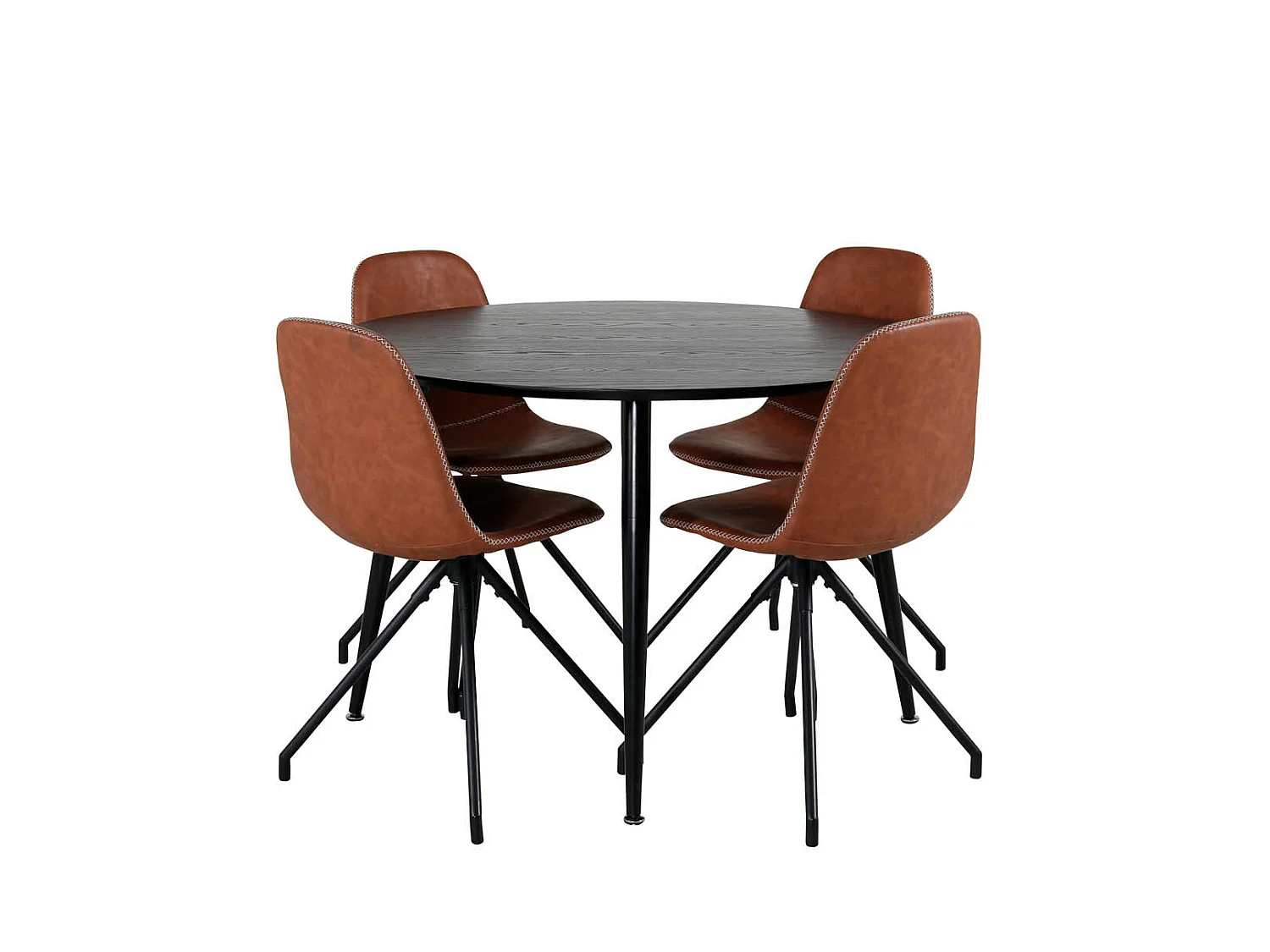 DippØ115BLBL ensemble table, table noir et 4 Polar chaises Similicuir PU marron.