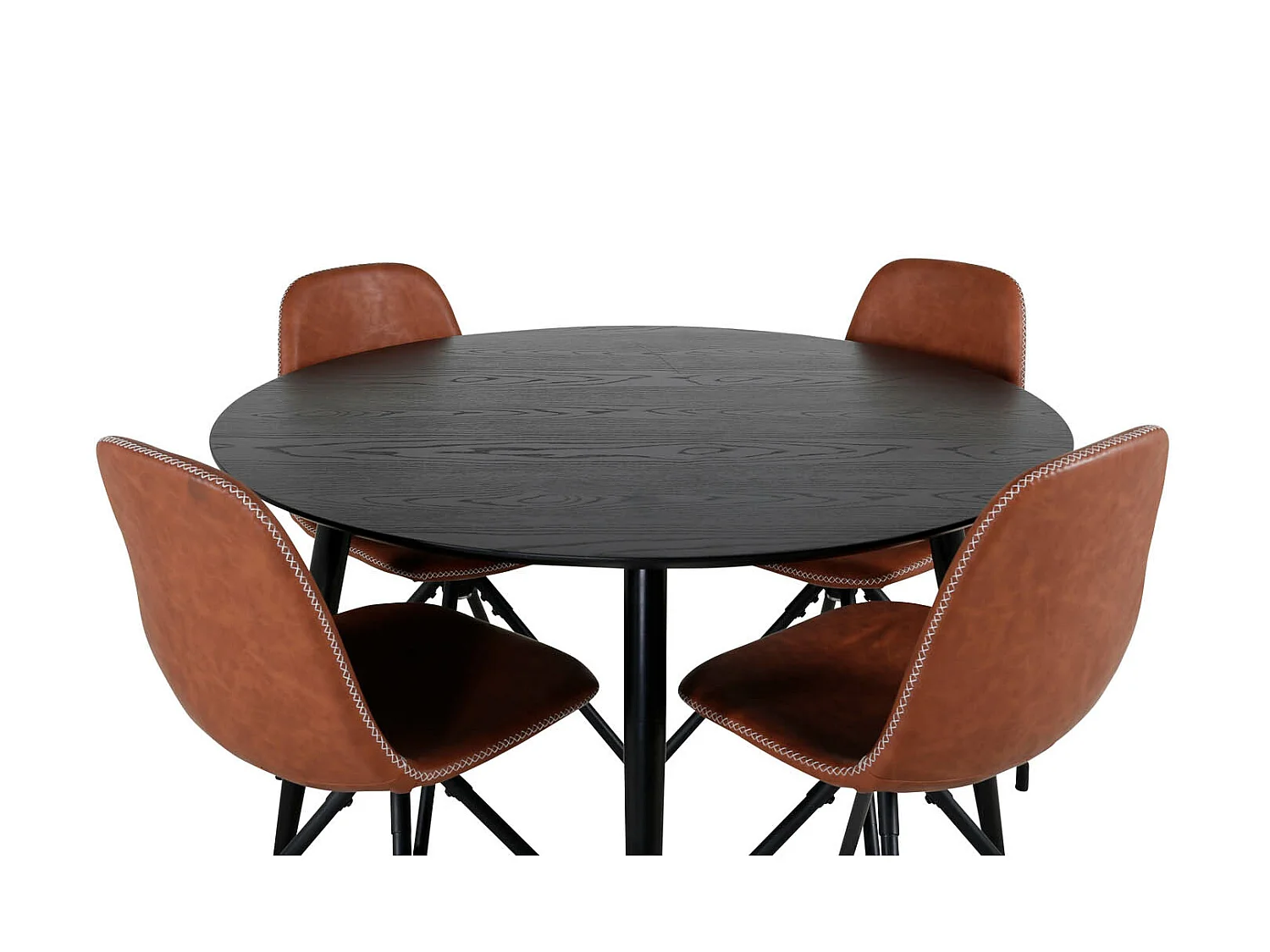 DippØ115BLBL ensemble table, table noir et 4 Polar chaises Similicuir PU marron.