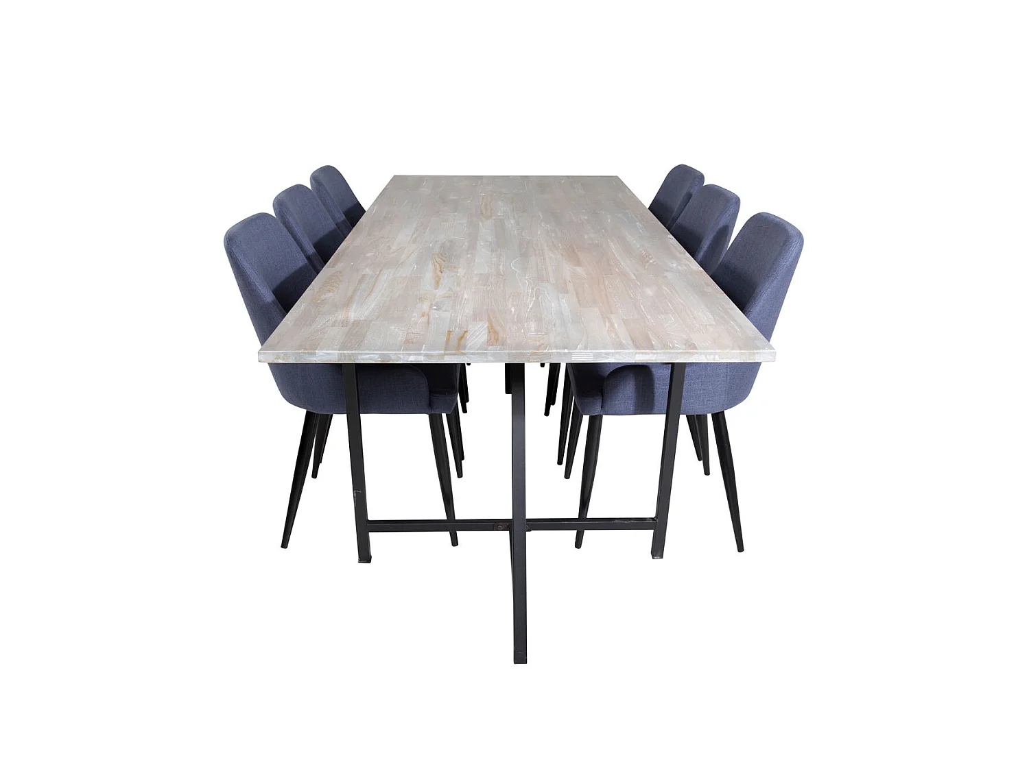 Jepara ensemble table, table teck et 6 Plaza chaises bleu, noir.
