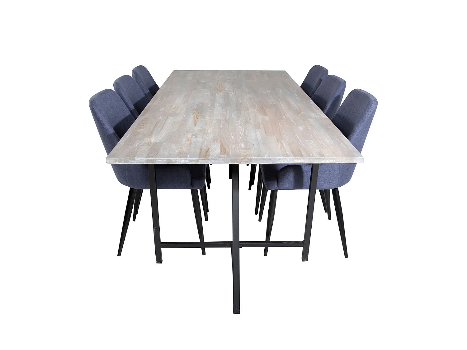 Jepara ensemble table, table teck et 6 Plaza chaises bleu, noir.