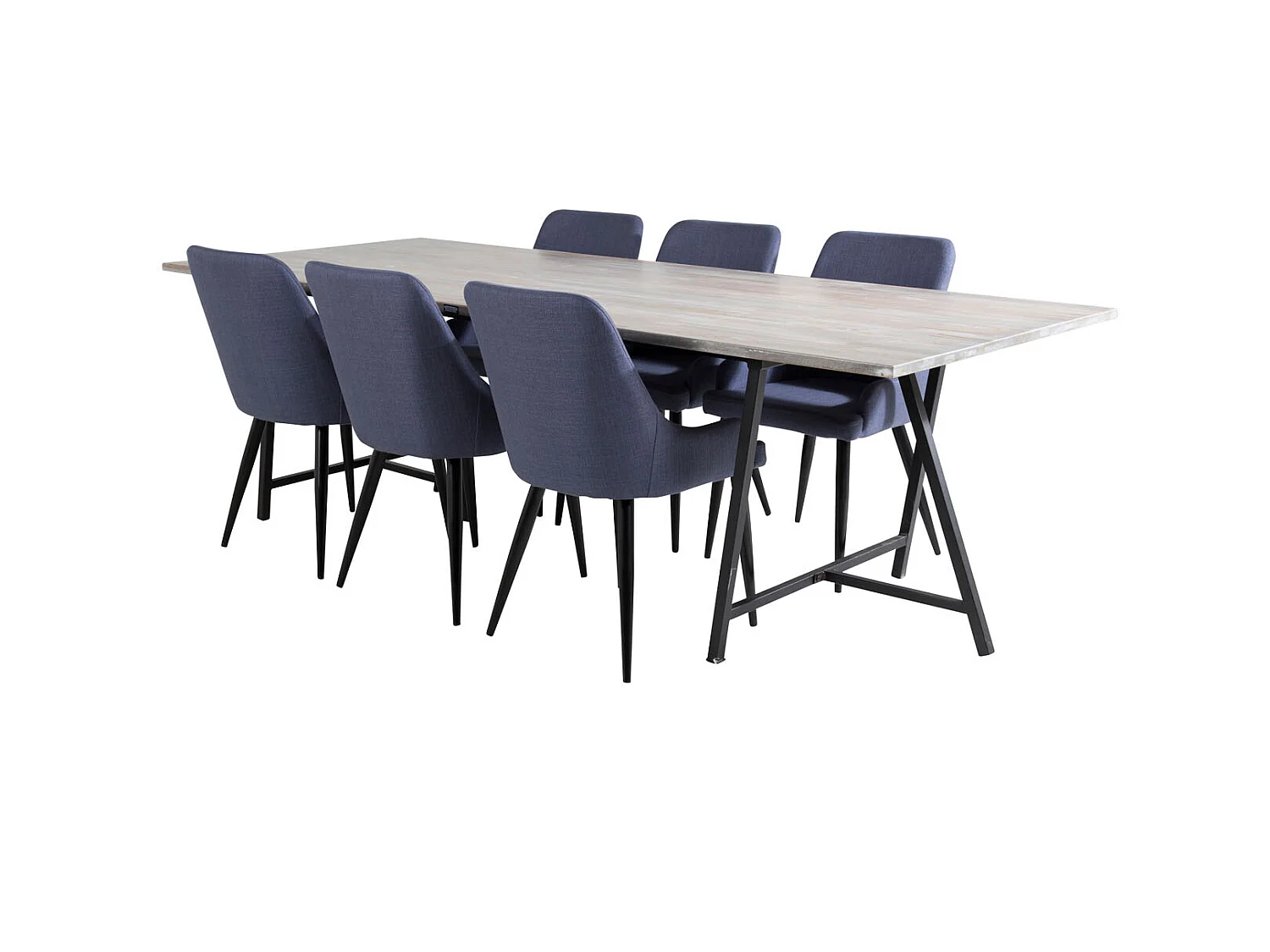 Jepara ensemble table, table teck et 6 Plaza chaises bleu, noir.