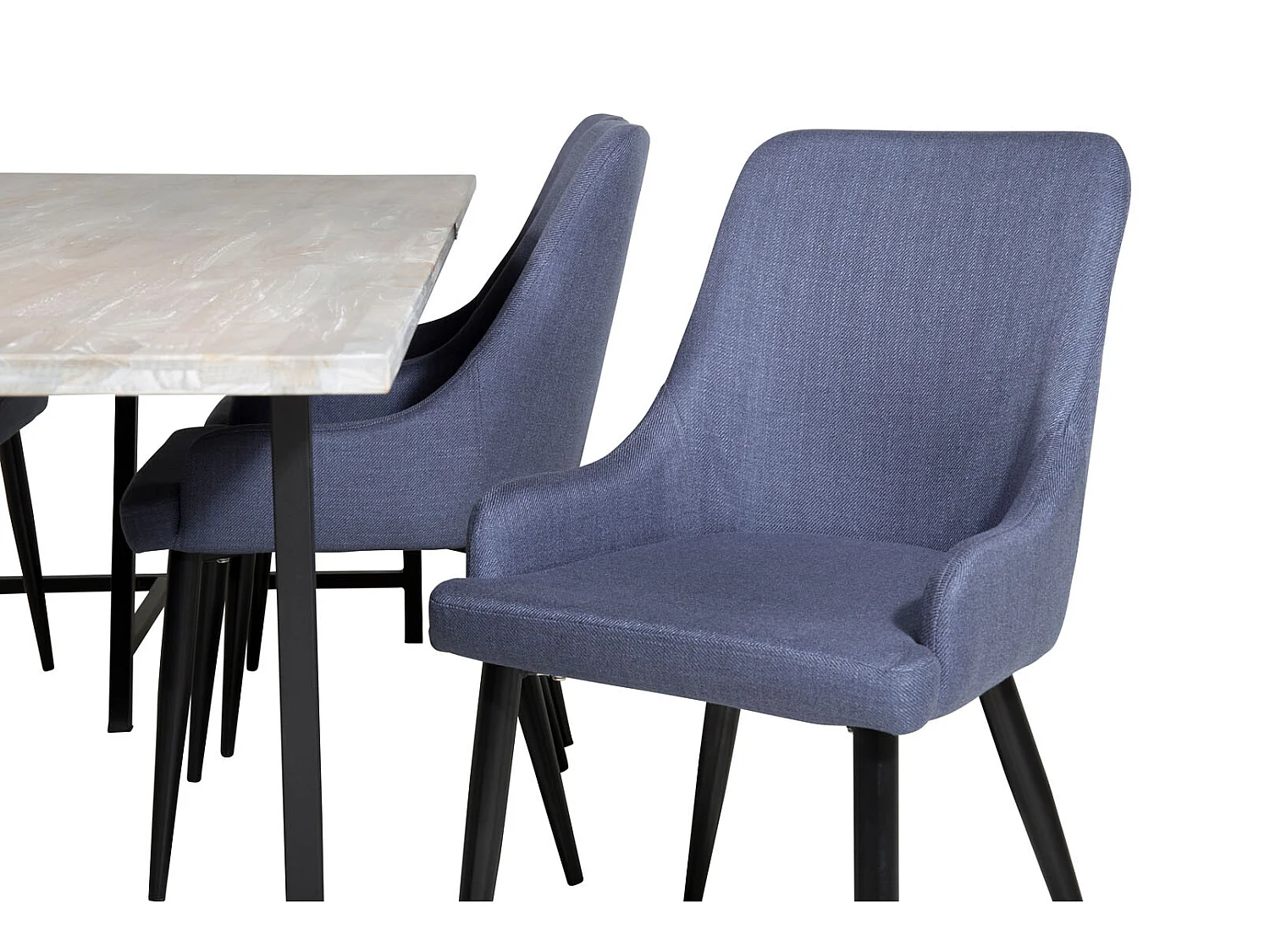 Jepara ensemble table, table teck et 6 Plaza chaises bleu, noir.