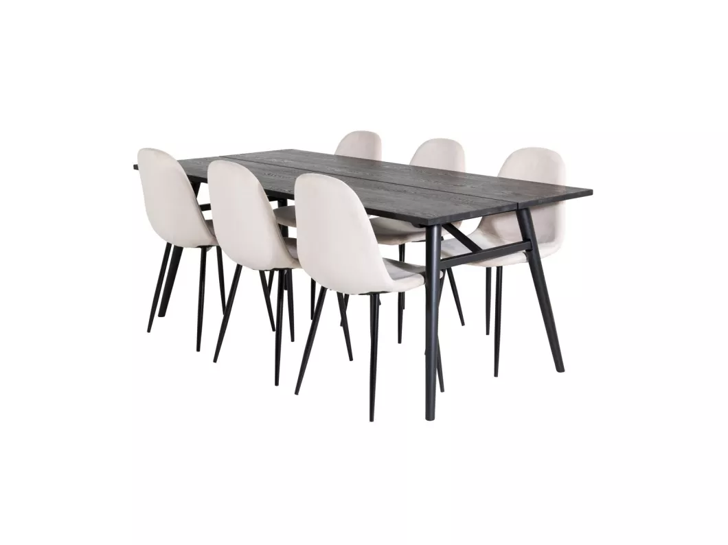 Kauf Unique Sleek Essgruppe Esstisch Ausziehbarer Tisch Länge cm 195 / 280 schwarz und 6 Polar Esszimmerstühle Velour beige