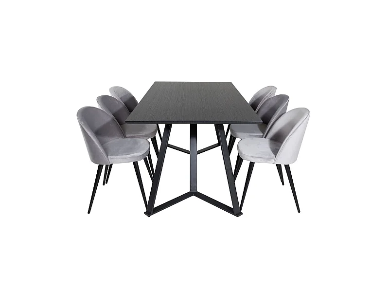 MarinaBLBL ensemble table, table noir et 6 Velvet chaises Velours grisclair.
