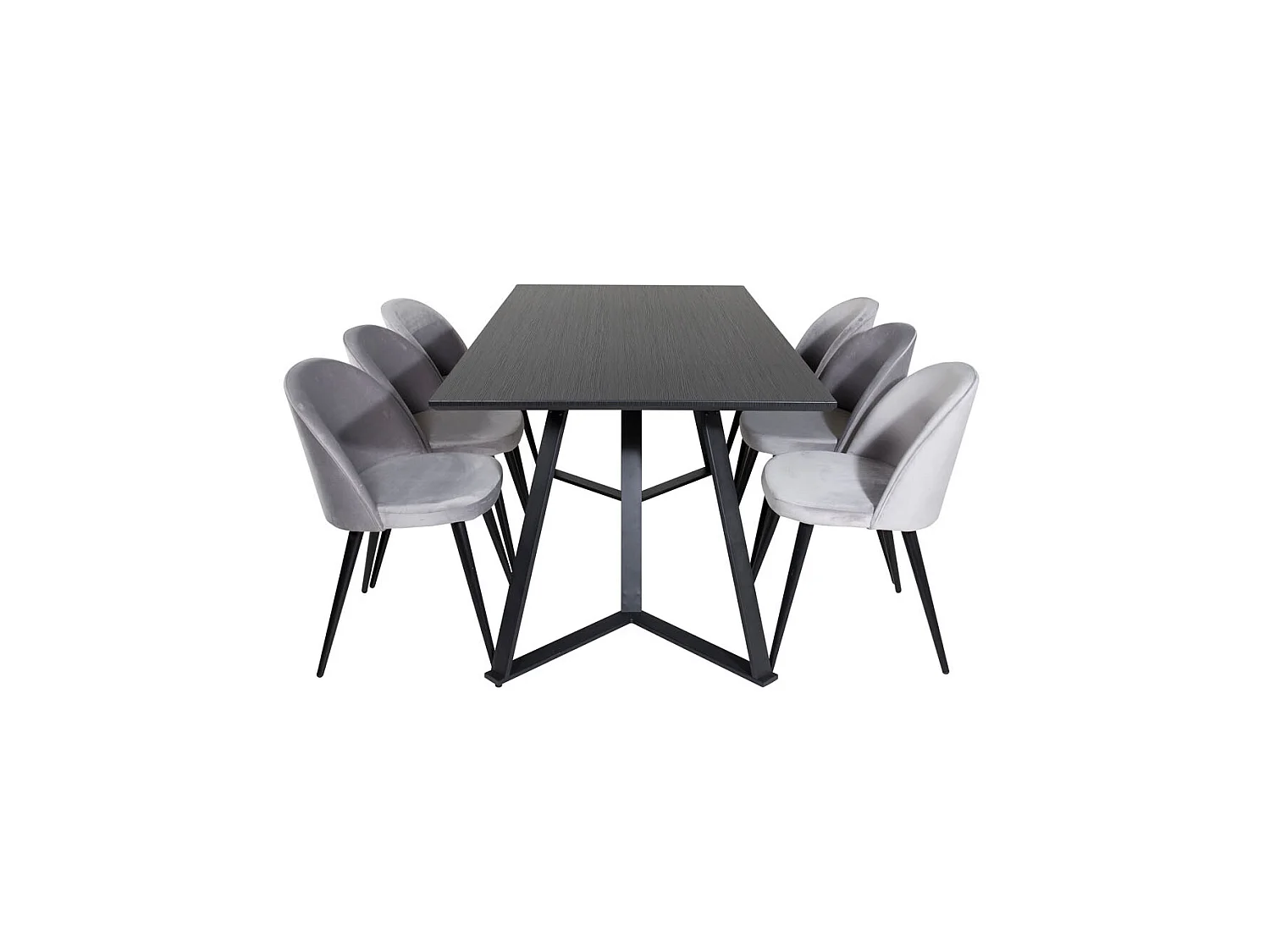 MarinaBLBL ensemble table, table noir et 6 Velvet chaises Velours grisclair.