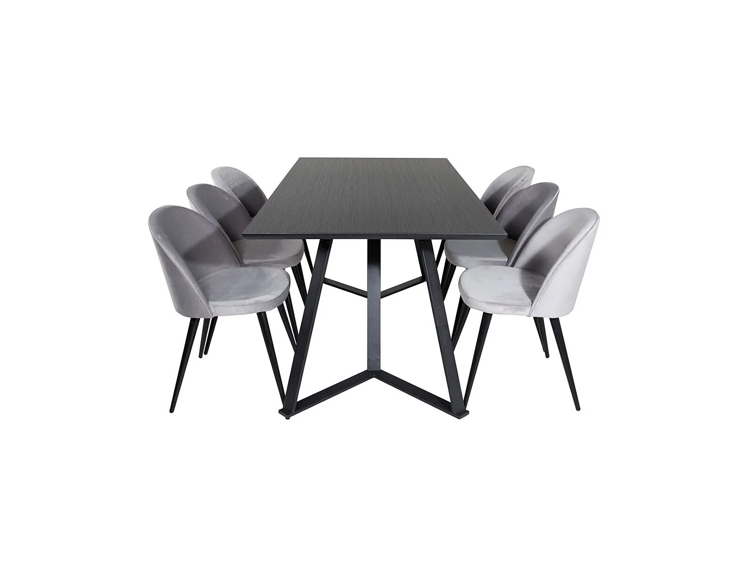MarinaBLBL ensemble table, table noir et 6 Velvet chaises Velours grisclair.
