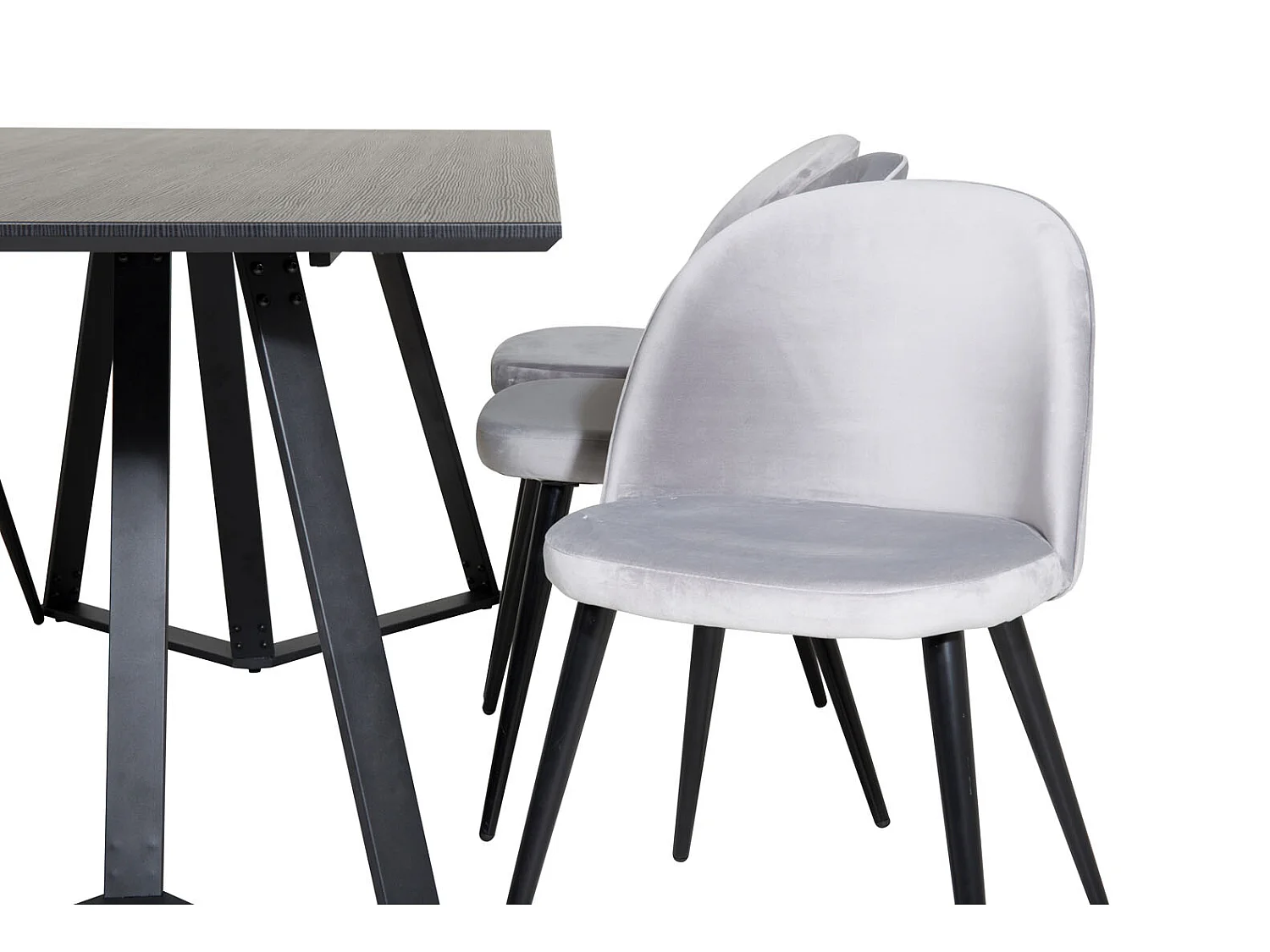 MarinaBLBL ensemble table, table noir et 6 Velvet chaises Velours grisclair.