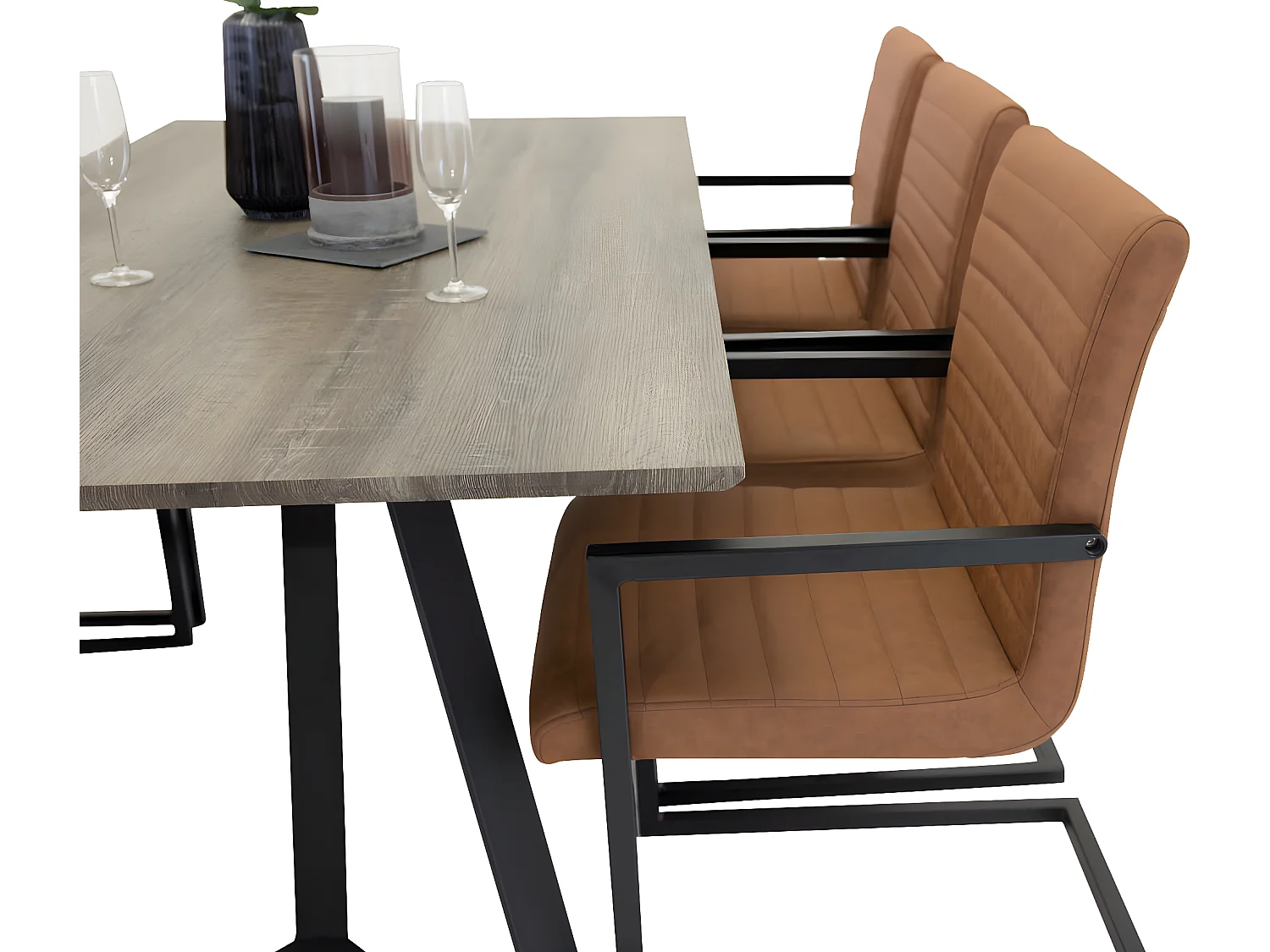 MarinaGRBL ensemble table, table El bois décor gris et 6 Art chaises Similicuir PU marron.