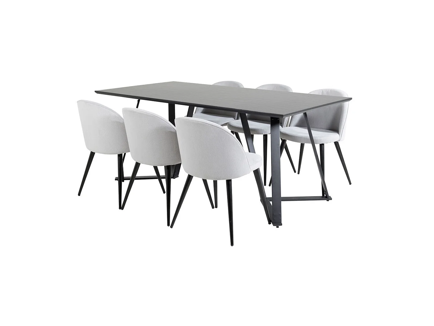 MarinaBLBL Essgruppe Esstisch schwarz und 6 Velvet Esszimmerstühle Samt hellgrau, schwarz.