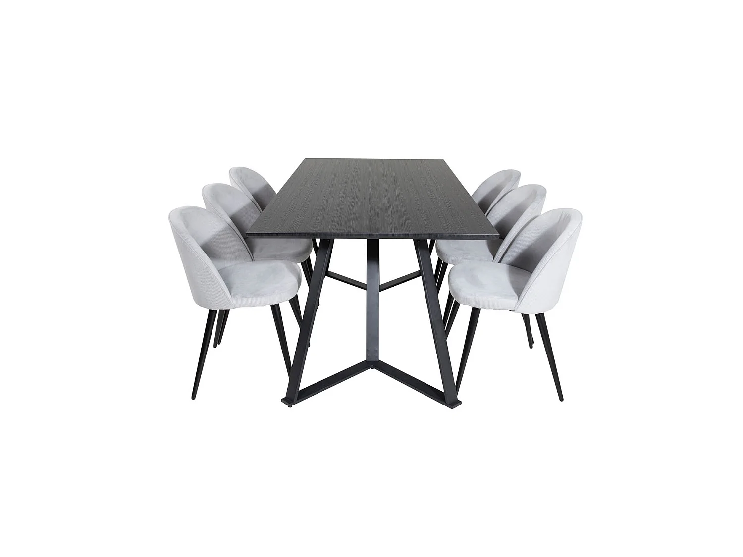 MarinaBLBL ensemble table, table noir et 6 Velvet chaises Velours côtelé grisclair, noir.