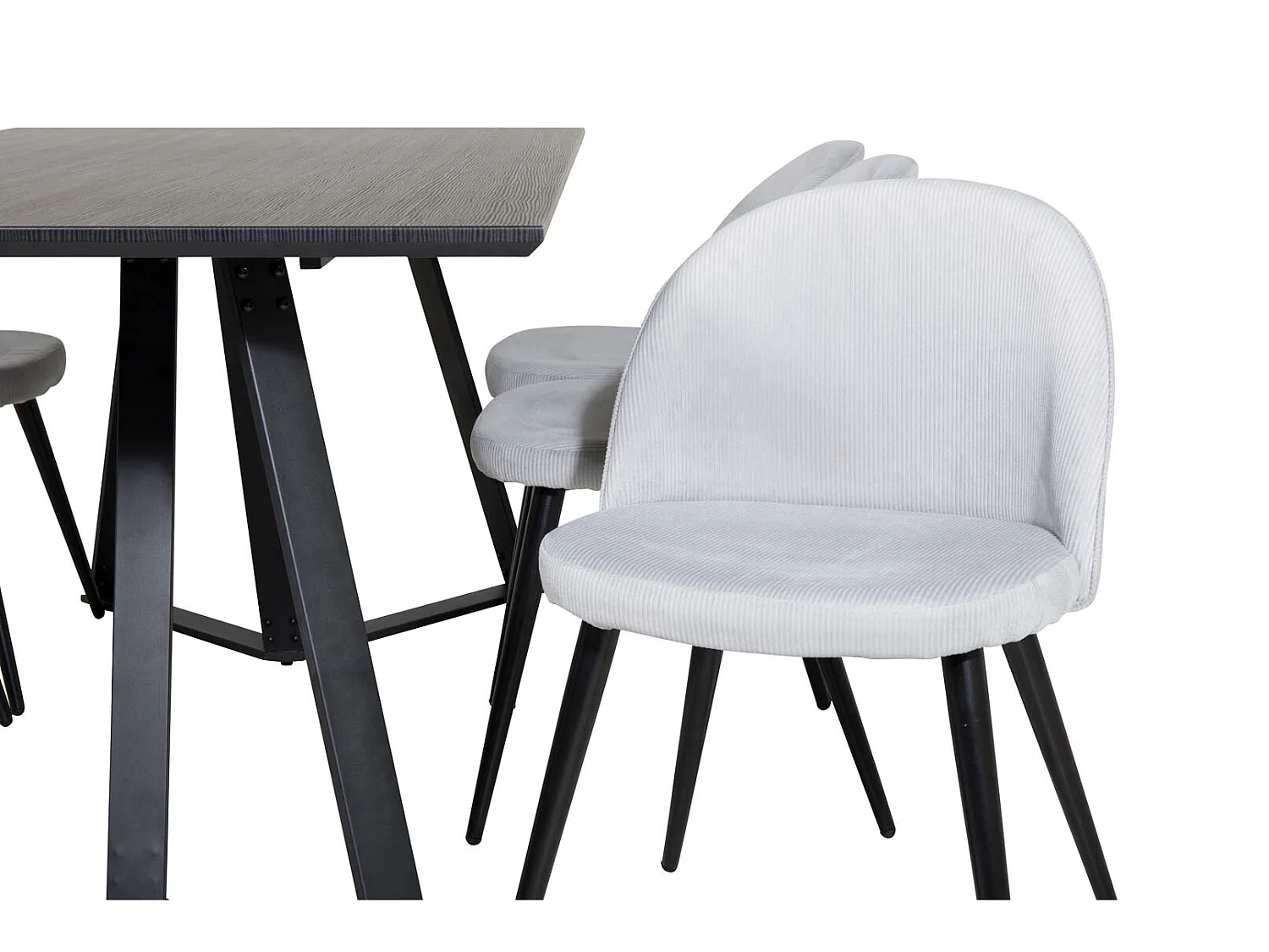 MarinaBLBL Essgruppe Esstisch schwarz und 6 Velvet Esszimmerstühle Samt hellgrau, schwarz.