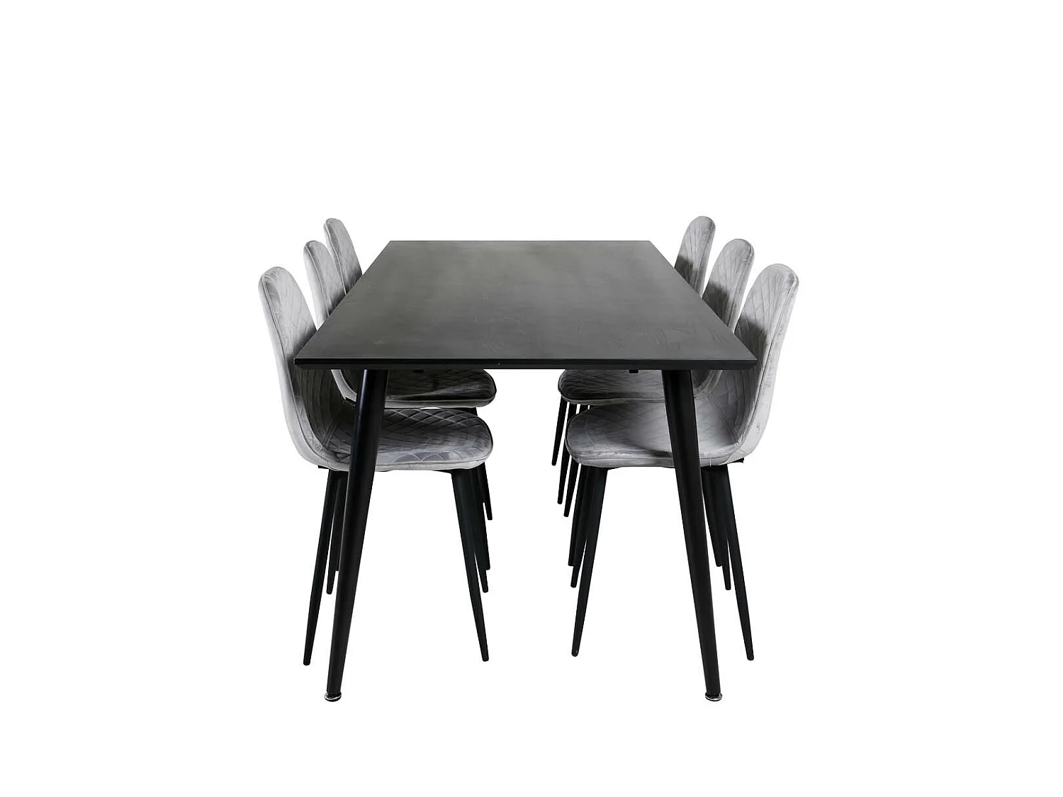 Dipp180x90BLBL ensemble table, table noir et 6 Polar Diamond chaises Velours gris.