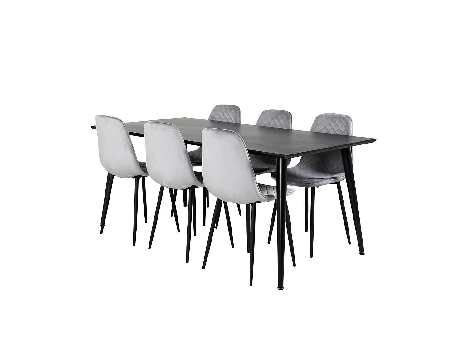 Dipp180x90BLBL ensemble table, table noir et 6 Polar Diamond chaises Velours gris.