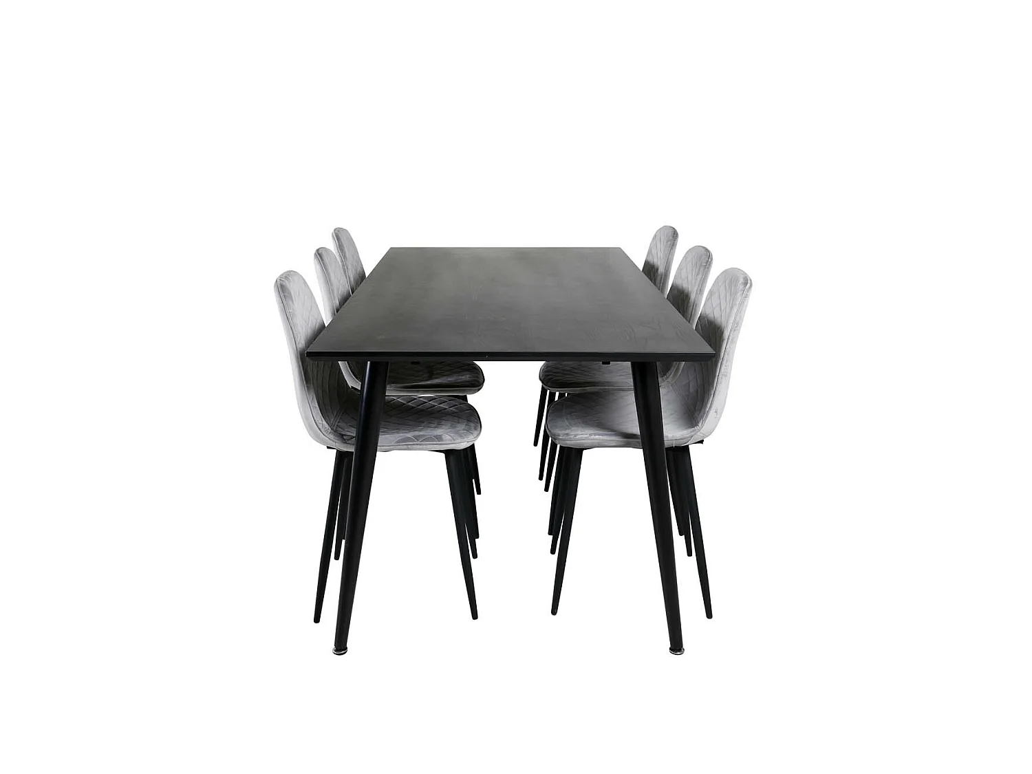 Dipp180x90BLBL ensemble table, table noir et 6 Polar Diamond chaises Velours gris.