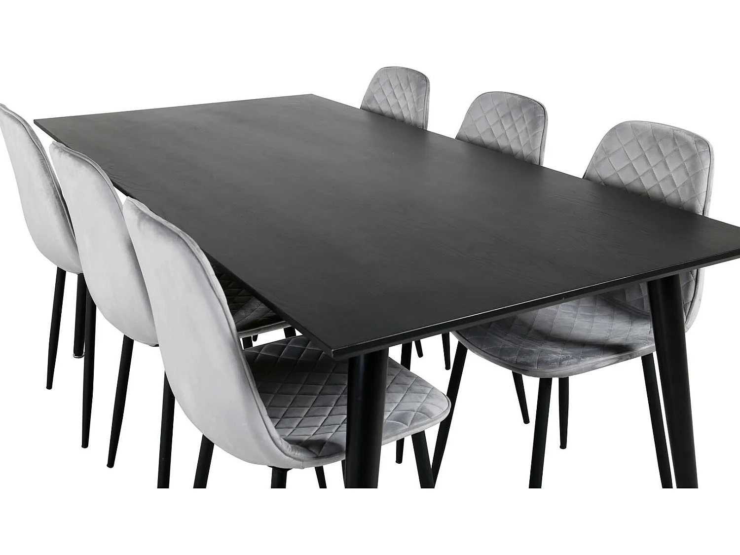 Dipp180x90BLBL Essgruppe Esstisch schwarz und 6 Polar Diamond Esszimmerstühle Velour grau.