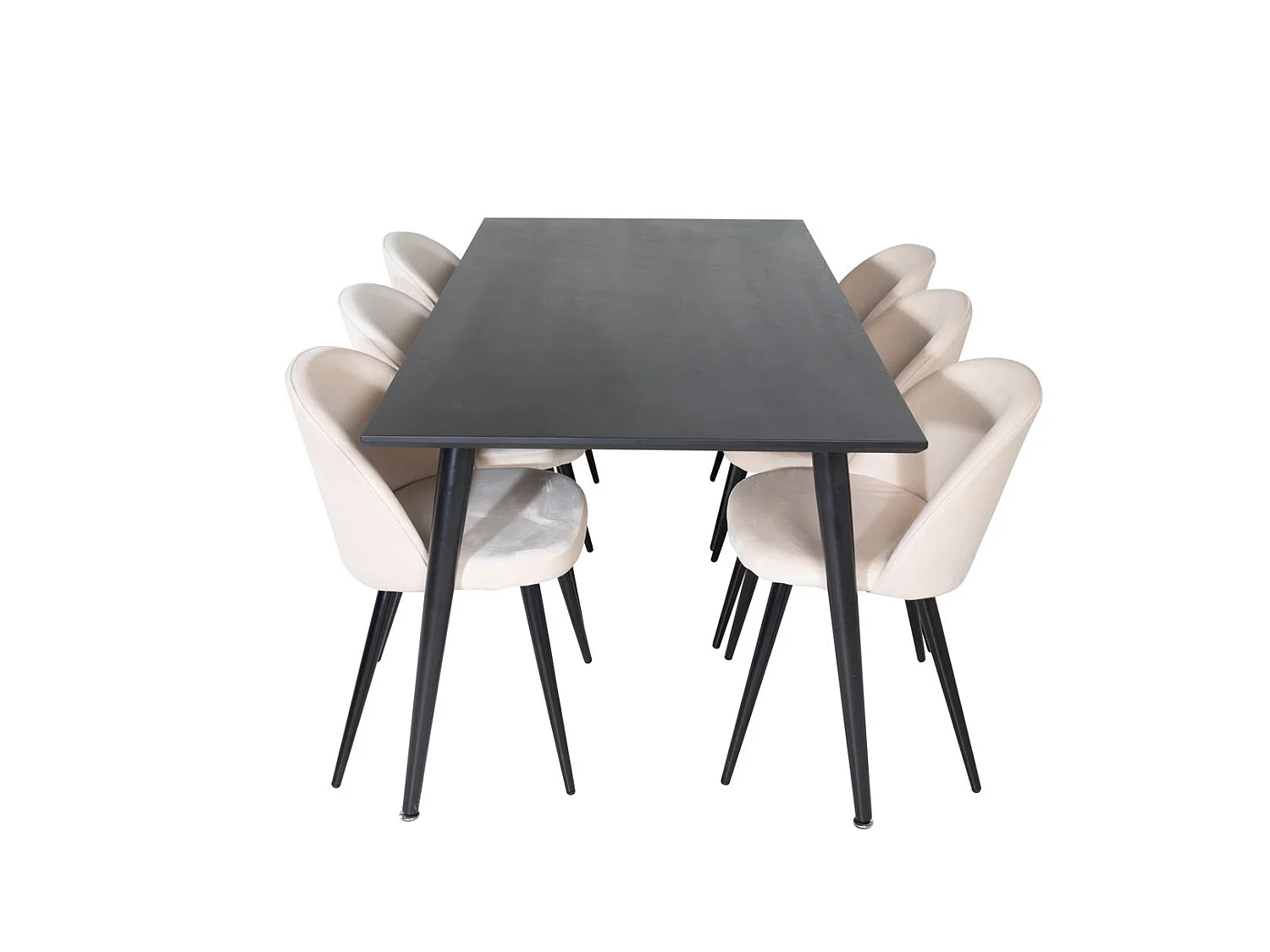 Dipp180x90BLBL ensemble table, table noir et 6 Velvet chaises Velours beige, noir.