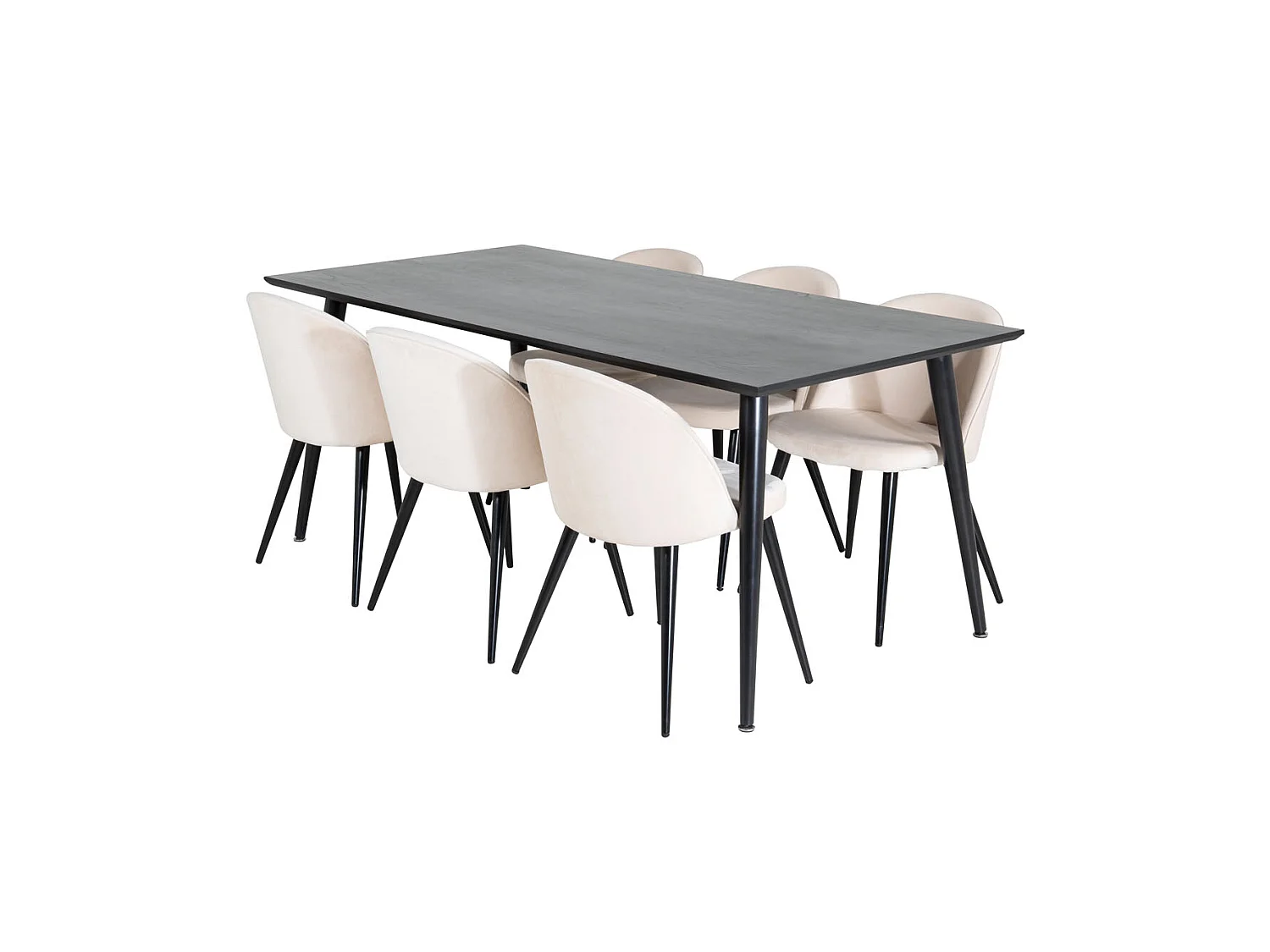 Dipp180x90BLBL ensemble table, table noir et 6 Velvet chaises Velours beige, noir.