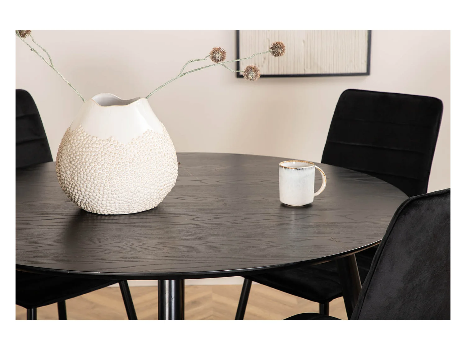 DippØ115BLBL Essgruppe Esstisch schwarz und 4 Windu Lyx Esszimmerstühle Velour schwarz.