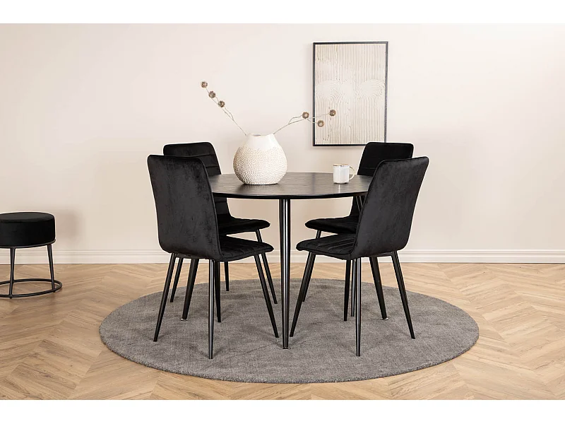 DippØ115BLBL ensemble table, table noir et 4 Windu Lyx chaises Velours noir.
