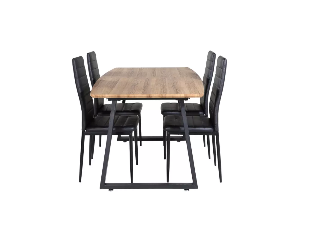 Kauf Unique IncaNABL Essgruppe Esstisch Ausziehbarer Tisch Länge cm 160 / 200 El Holz dekor und 4 Slim High Back Esszimmerstühle PU Kunstleder schwarz