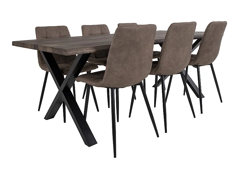 Tony eethoek , 1 eettafel en 6 stoelen lichtbruin en eik.