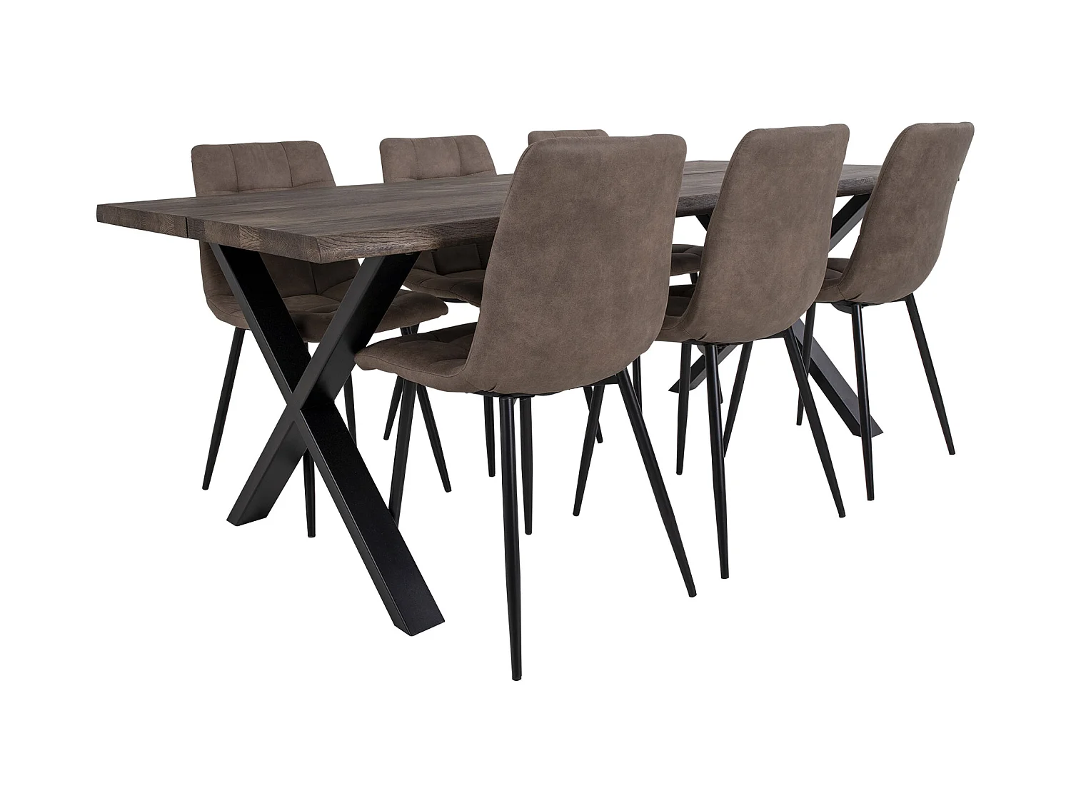 Tony Essgruppe , 1 Esstisch und 6 Stühle braun und Eiche.