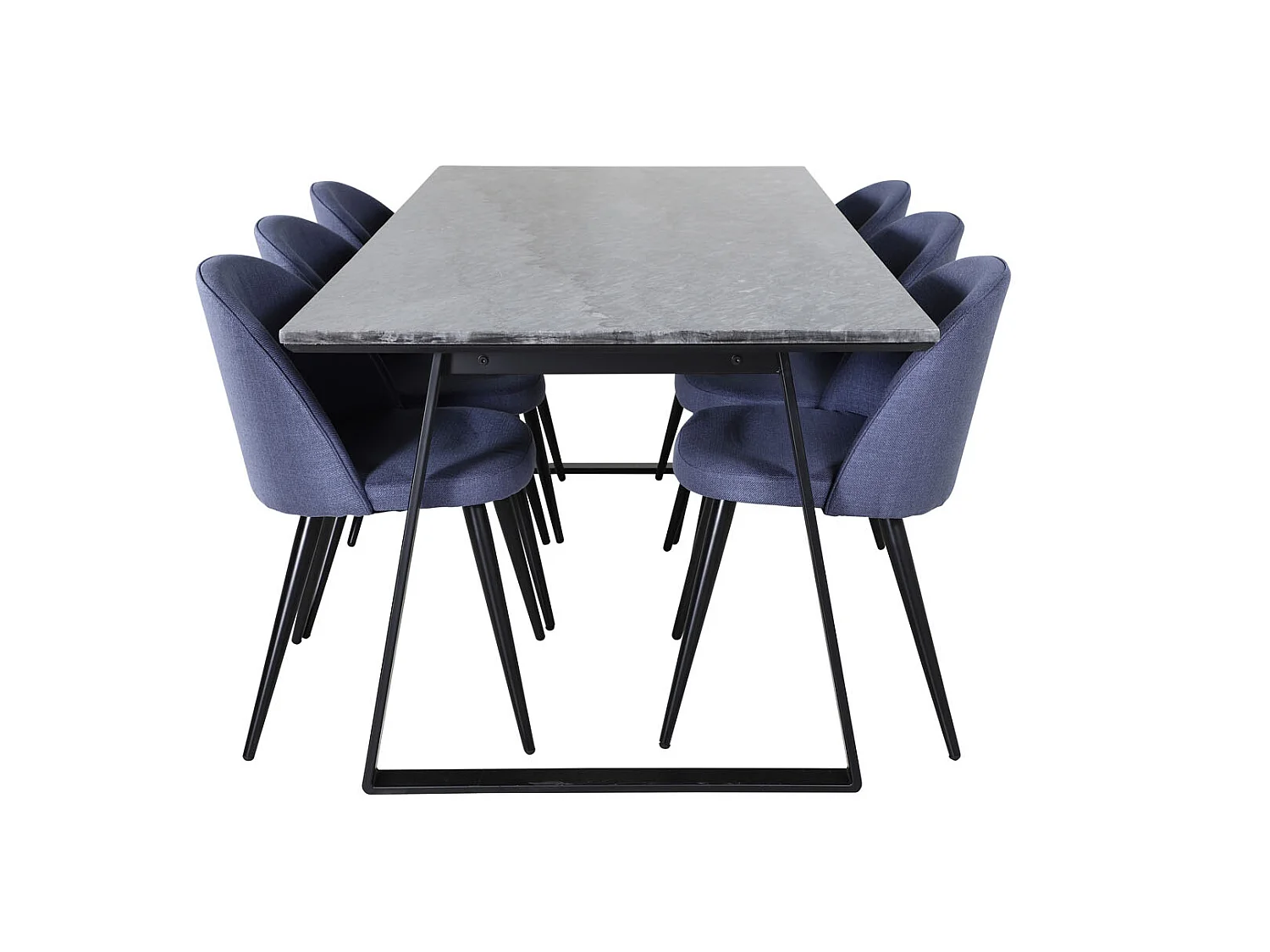 EstelleBLBL ensemble table, table noir, marbre et 6 Velvet chaises bleu.