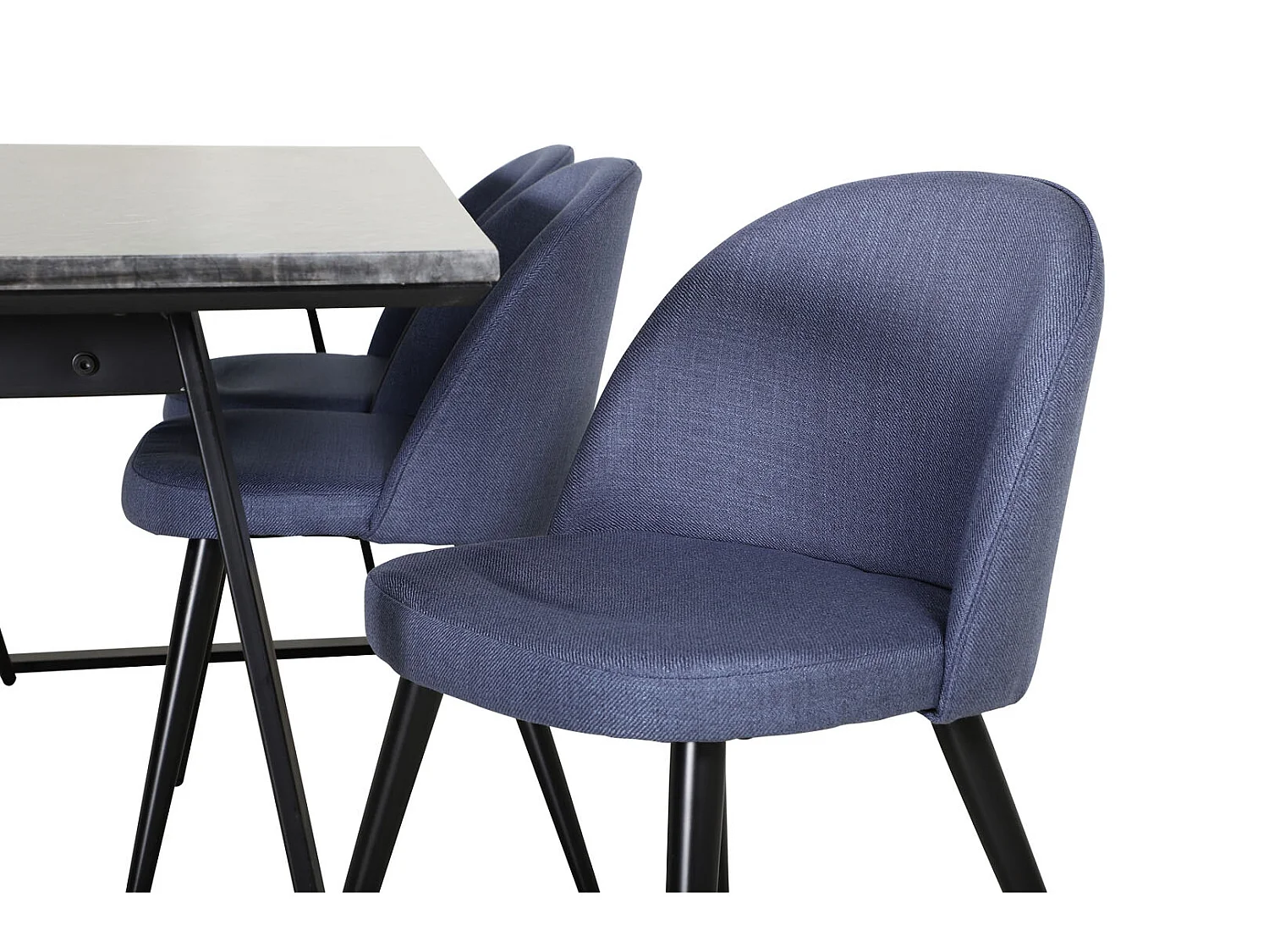 EstelleBLBL ensemble table, table noir, marbre et 6 Velvet chaises bleu.