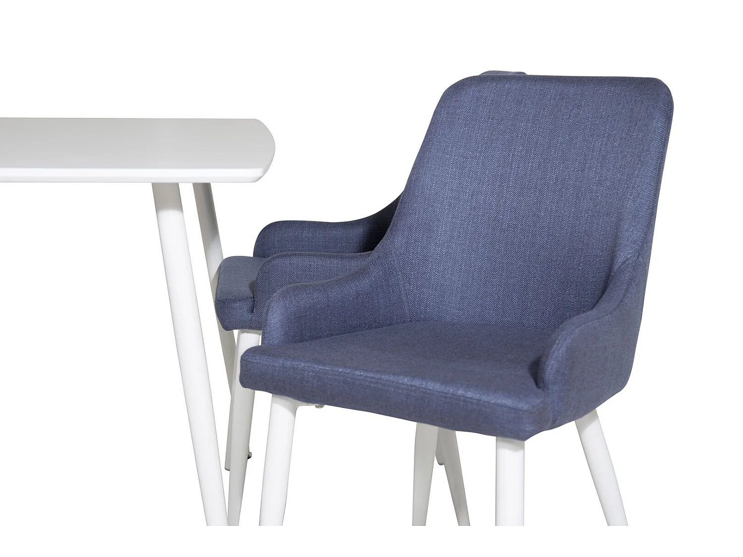 Polar120X80WHWH eethoek eetkamertafel wit en 4 Plaza eetkamerstal blauw, wit.