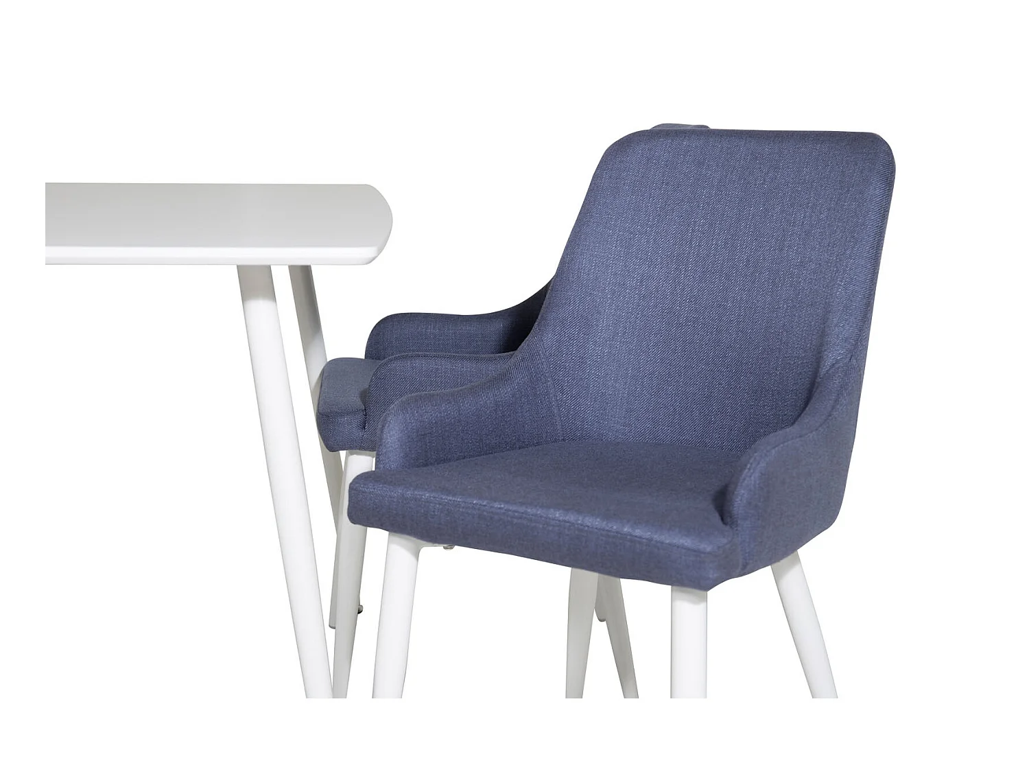 Polar120X80WHWH eethoek eetkamertafel wit en 4 Plaza eetkamerstal blauw, wit.