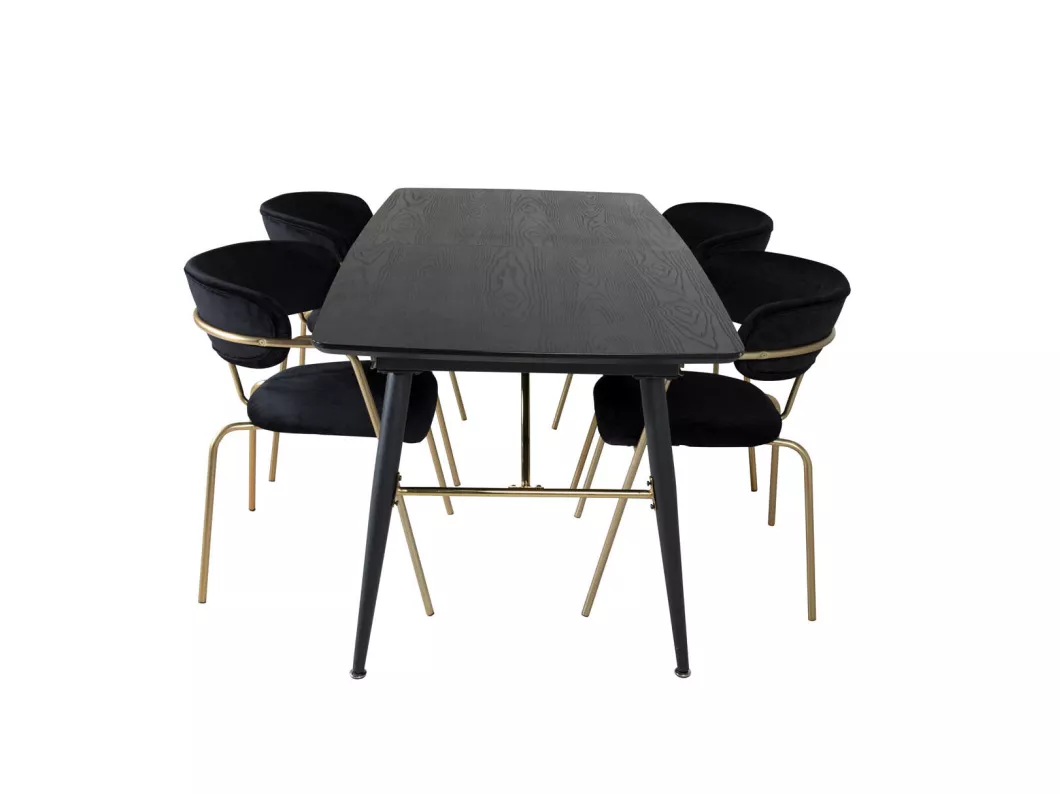 Kauf Unique Gold Essgruppe Esstisch Ausziehbarer Tisch Länge cm 180 / 220 schwarz und 4 Arrow Esszimmerstühle Velour schwarz