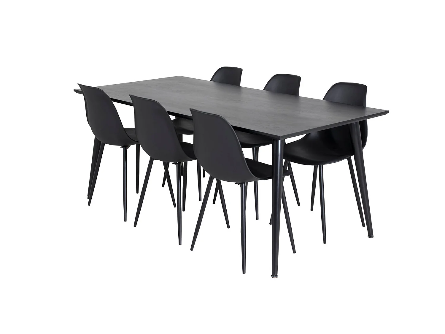 Dipp180x90BLBL ensemble table, table noir et 6 Polar chaises noir.