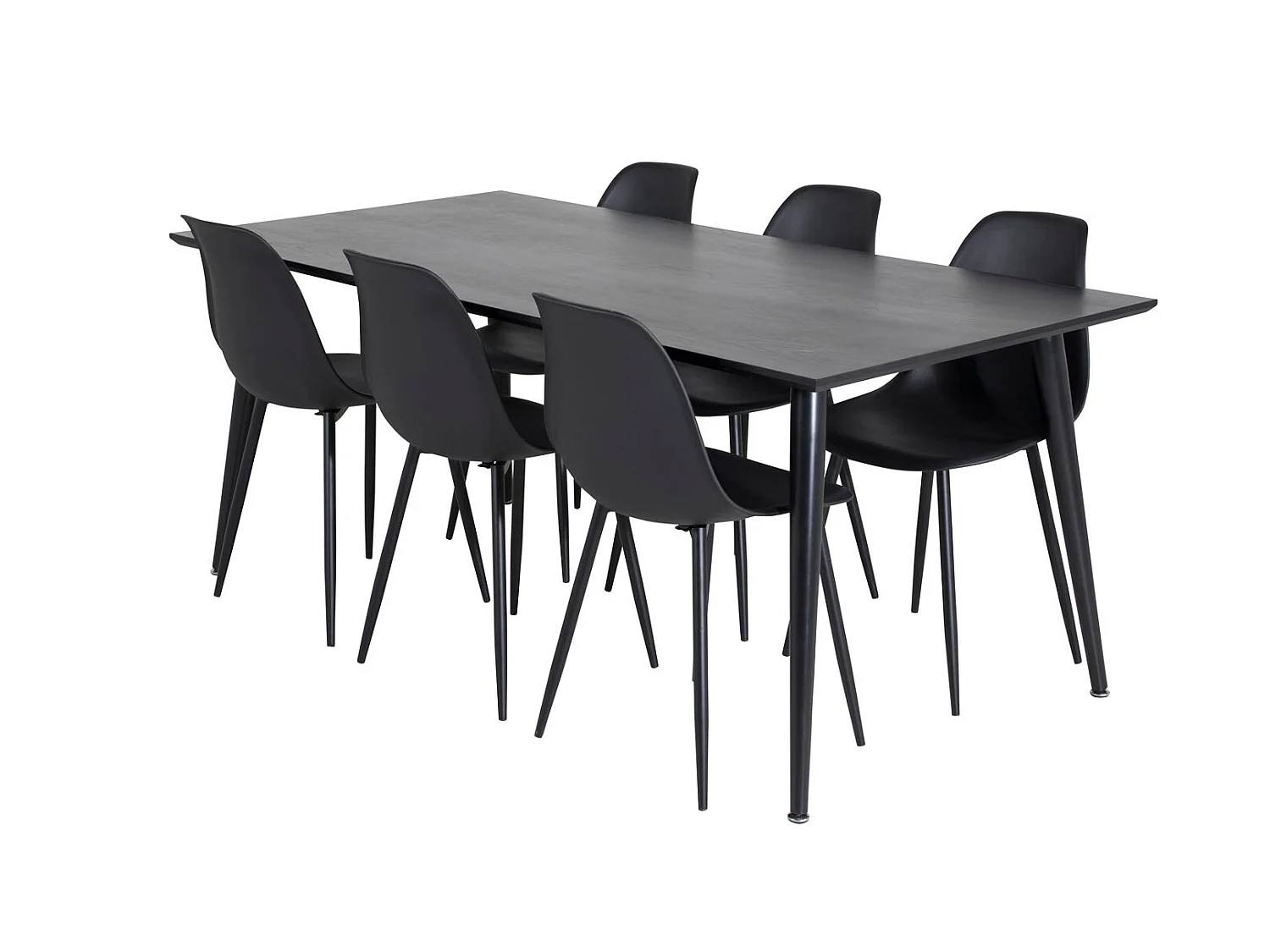 Dipp180x90BLBL Essgruppe Esstisch schwarz und 6 Polar Esszimmerstühle schwarz.