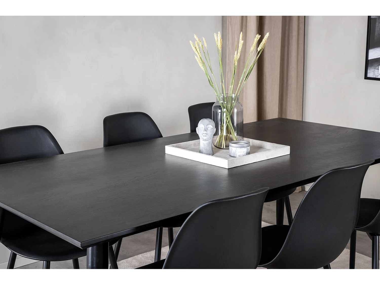 Dipp180x90BLBL Essgruppe Esstisch schwarz und 6 Polar Esszimmerstühle schwarz.