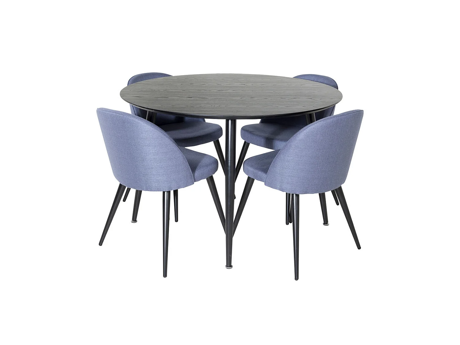 DippØ115BLBL ensemble table, table noir et 4 Velvet chaises bleu.