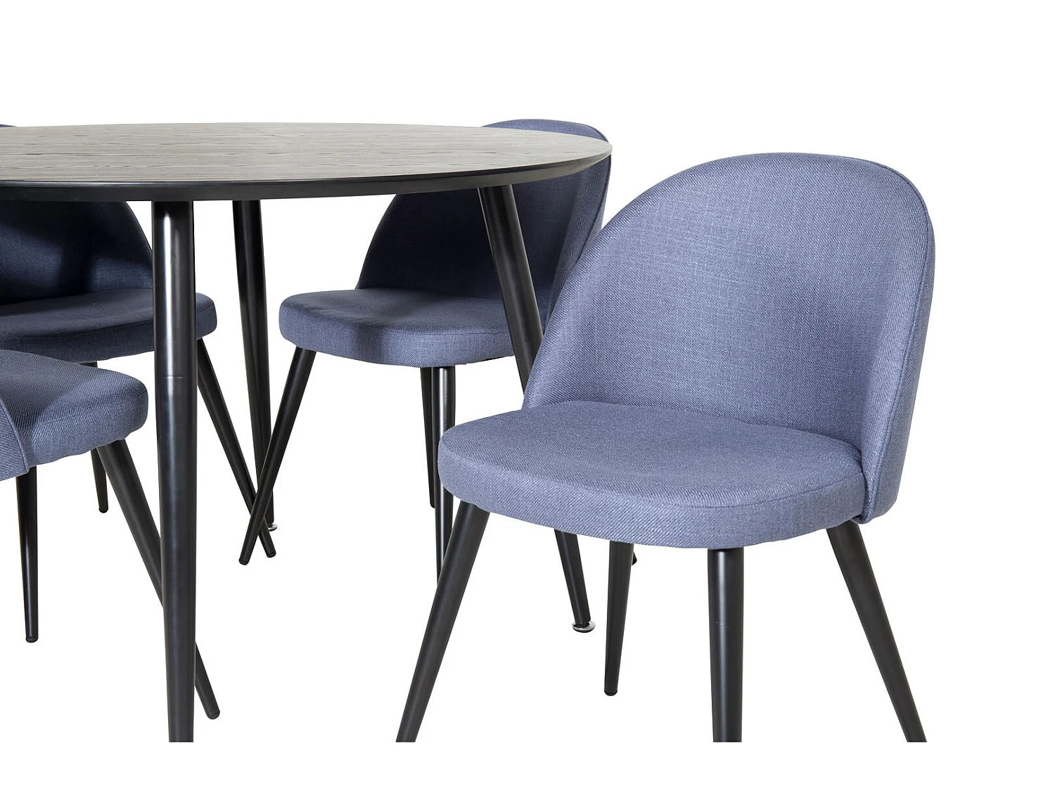 DippØ115BLBL ensemble table, table noir et 4 Velvet chaises bleu.