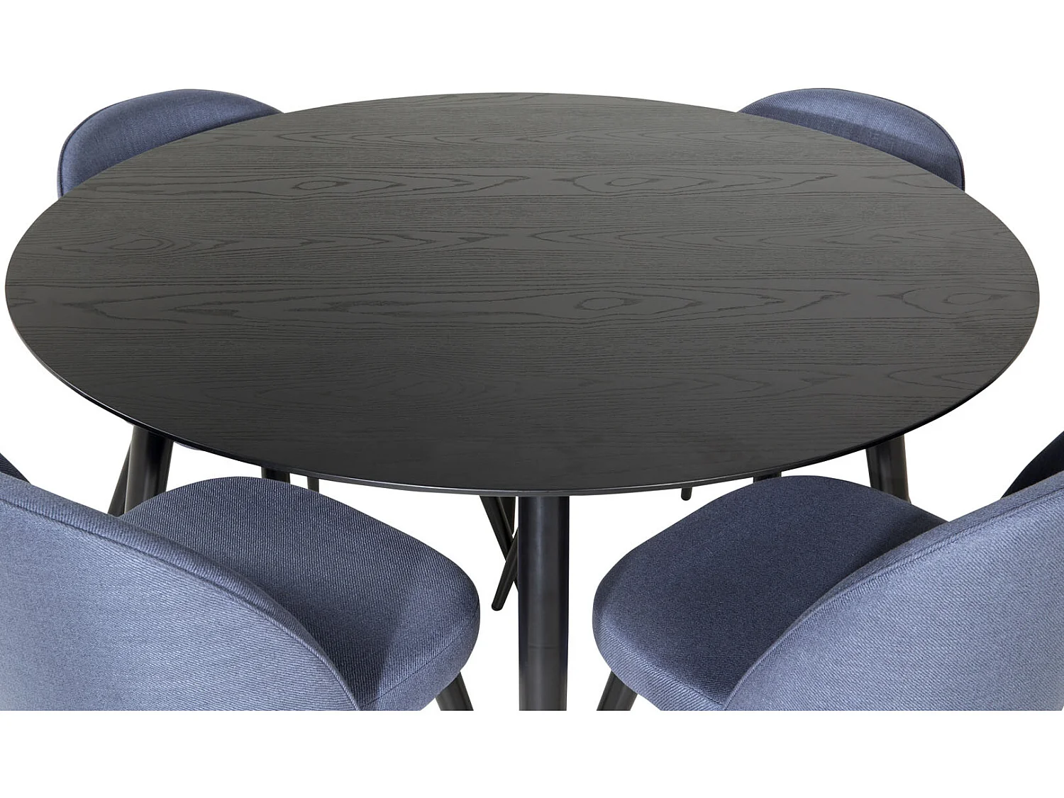 DippØ115BLBL ensemble table, table noir et 4 Velvet chaises bleu.