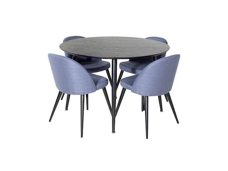 DippØ115BLBL ensemble table, table noir et 4 Velvet chaises bleu.