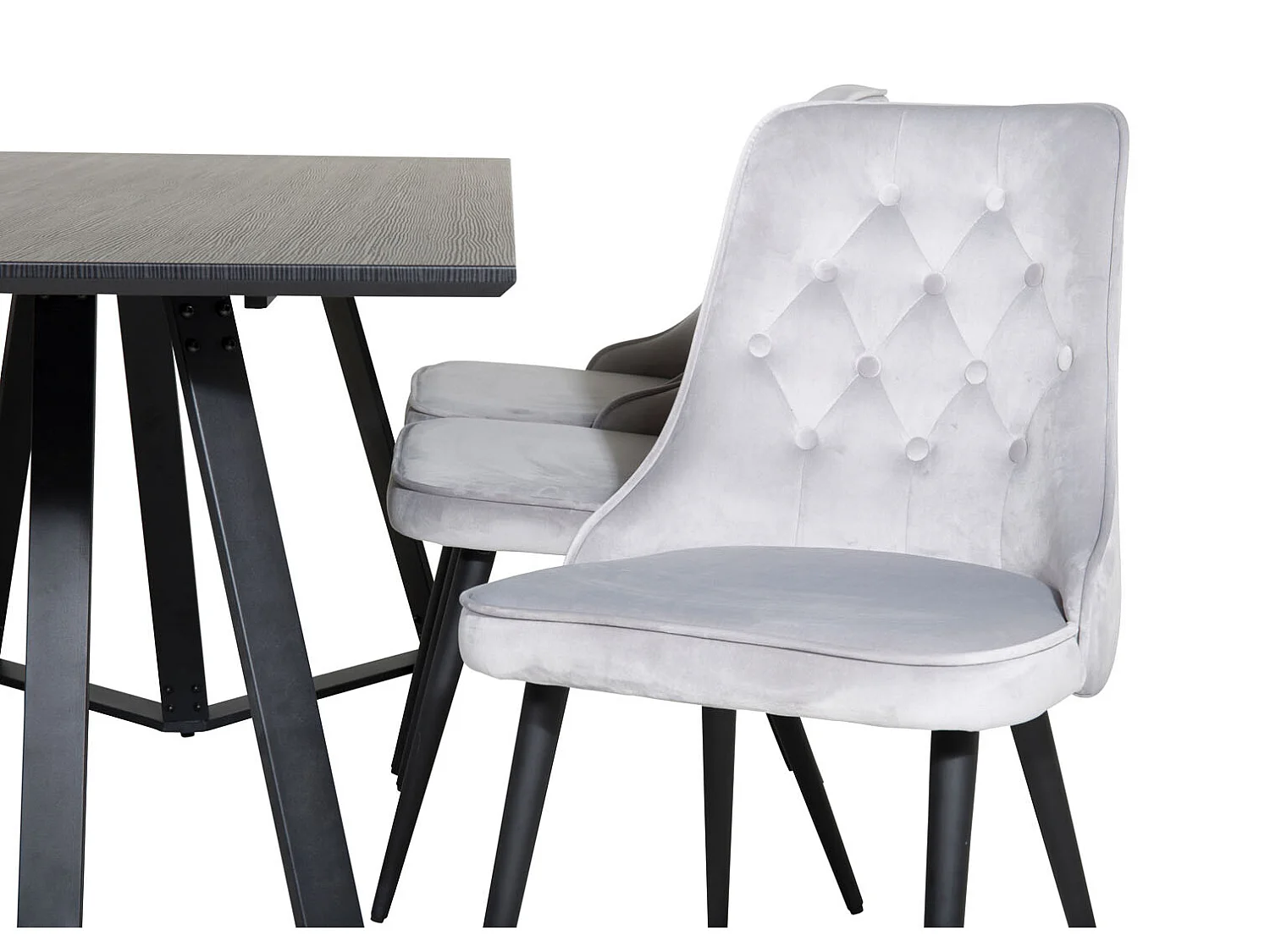 MarinaBLBL ensemble table, table noir et 6 Velvet Deluxe chaises Velours grisclair.