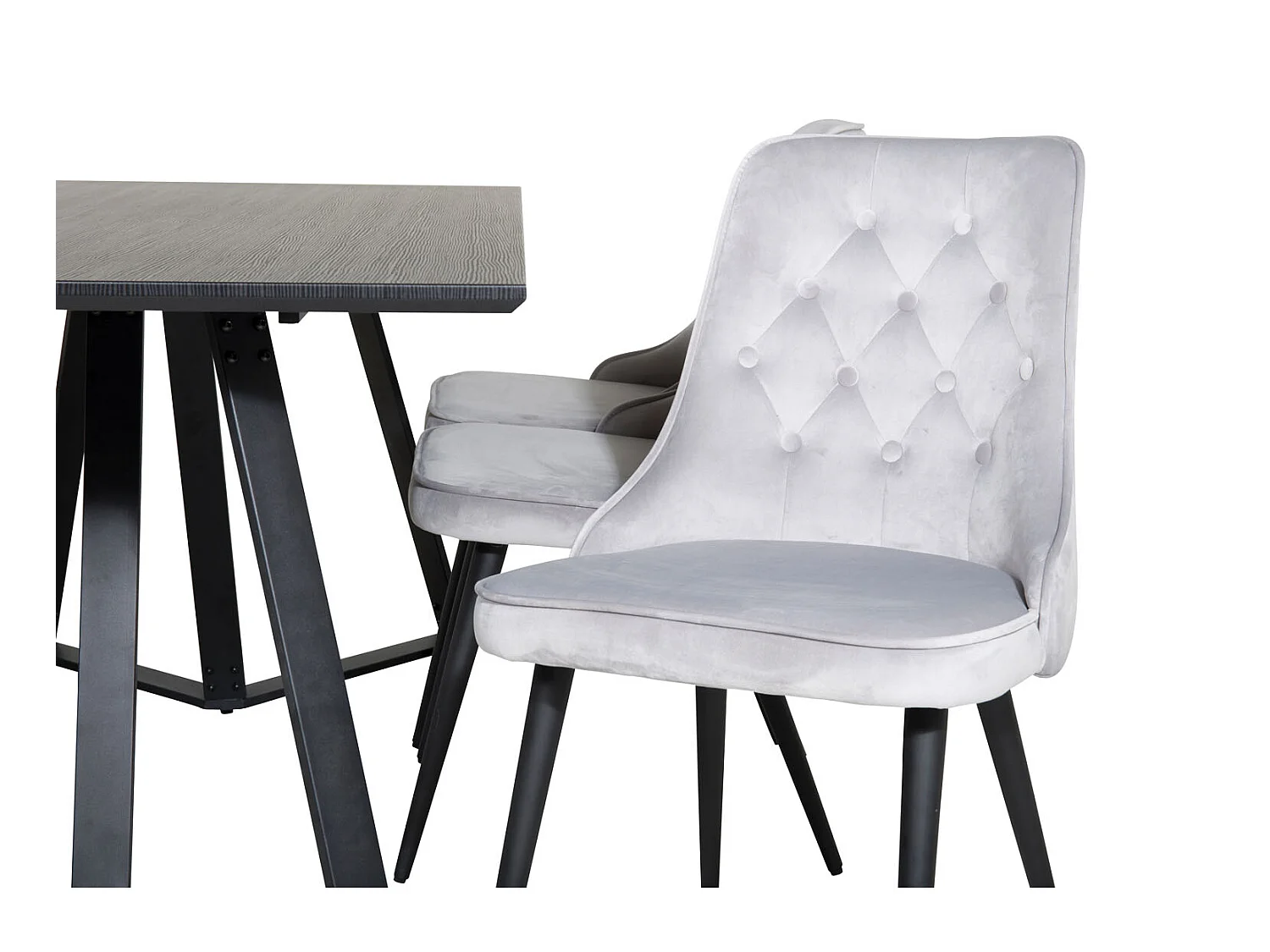 MarinaBLBL Essgruppe Esstisch schwarz und 6 Velvet Deluxe Esszimmerstühle Velour hellgrau.