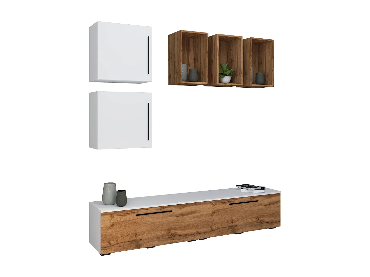 TV Furniture Arila White / Honey oak H. 200 x W. 190 x D. 40 cm