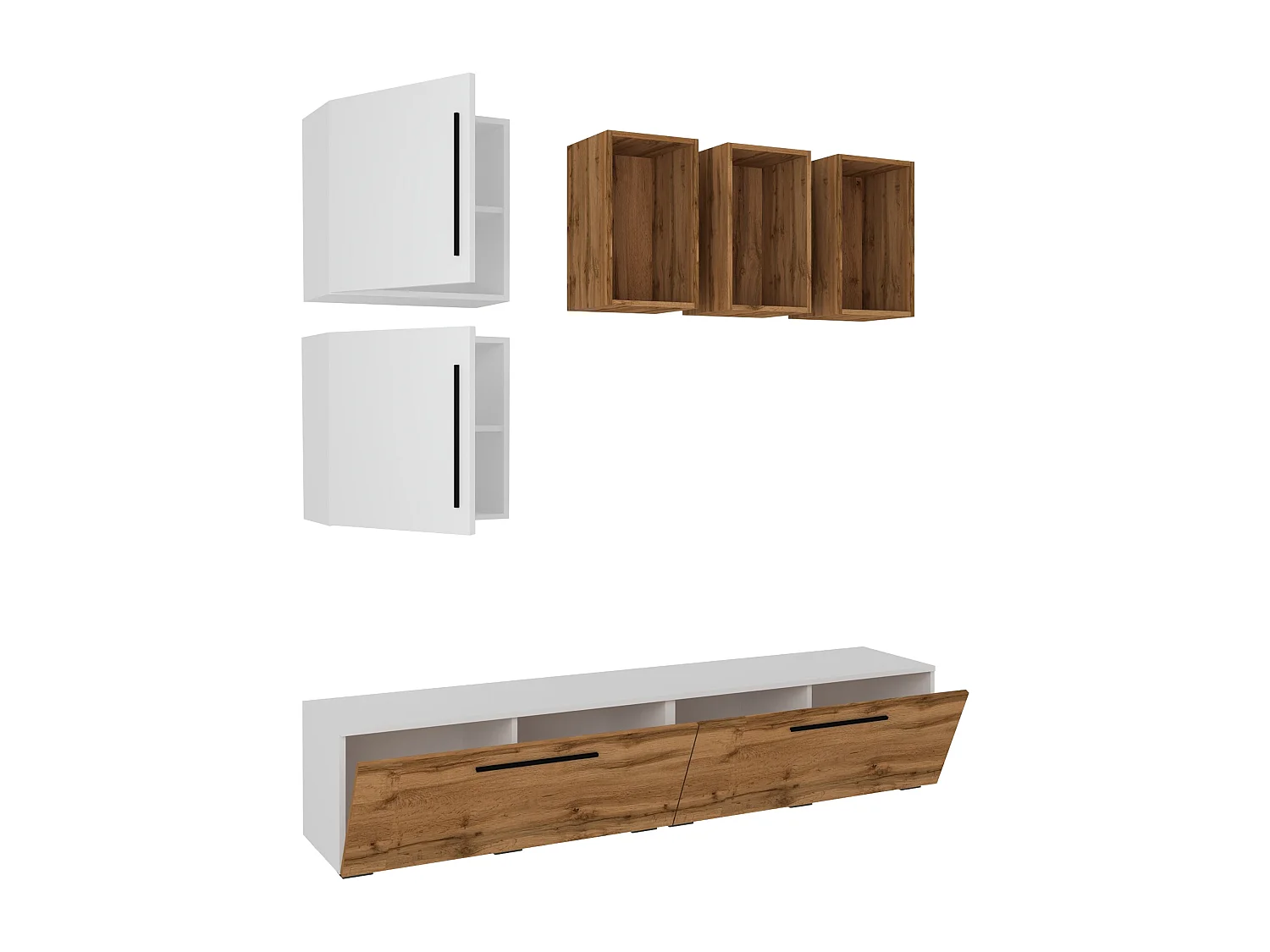 TV Furniture Arila White / Honey oak H. 200 x W. 190 x D. 40 cm