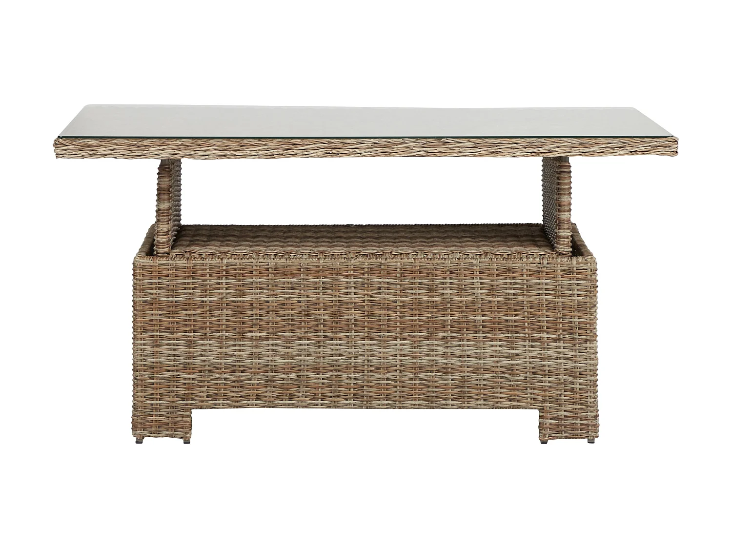 Gram Table de jardin 134 x 84 cm H 68/44, avec fonction élévatrice, avec plateau en verre, naturel.