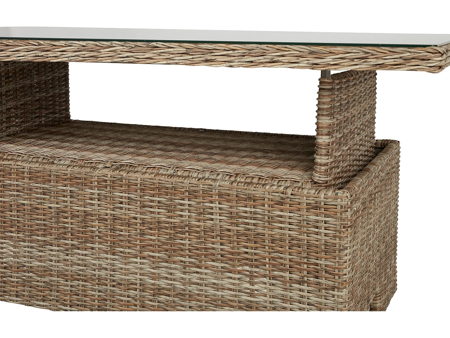 Gram Table de jardin 134 x 84 cm H 68/44, avec fonction élévatrice, avec plateau en verre, naturel.